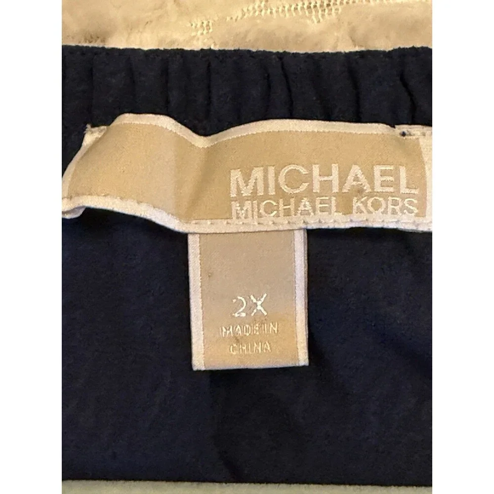 MICHAEL Michael Kors Dress 2X Navy Blue Animal Print Tassel Peasant Boho Plus
